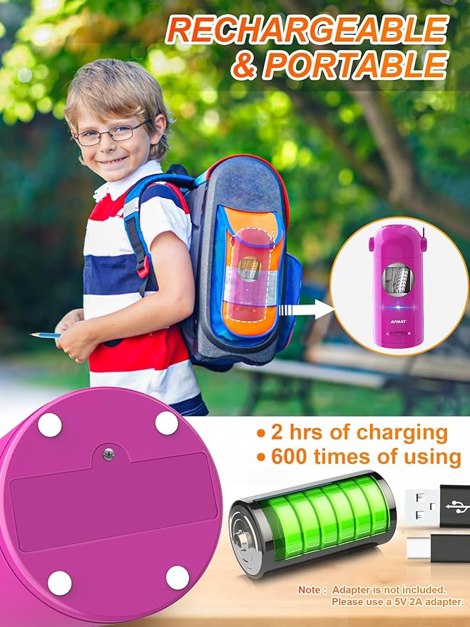 AFMAT Electric Pencil Sharpener, Fully Automatic Pencil Sharpener for Classroom, 7-11.5mm Colored/Jumbo Pencils, Auto in & Out, Rechargeable Hands-Free Sharpener for Home Office PSX5, Pink