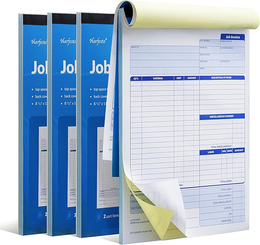 Harfesto Job Work Order Forms, Large Size Contractor Invoice Book 8-1/2" x 11-7/16", Invoice Receipt Book for Small Business, 2-Part Carbonless Forms, 200 Sets (4 Books)