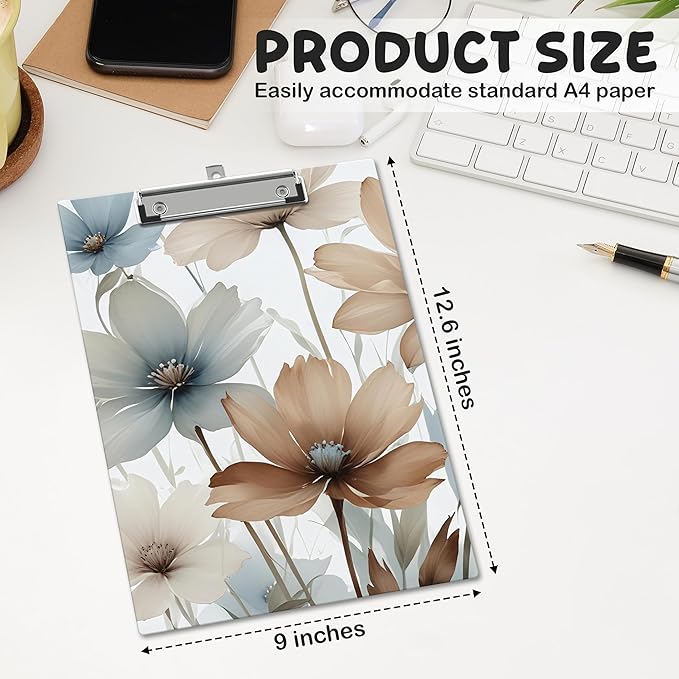 APIILVPQ Floral Clipboard, Spring Clipboards with Low Profile Clip for Office School Use, Watercolor Wooden Clip Boards for Nurses Teachers Students - A03