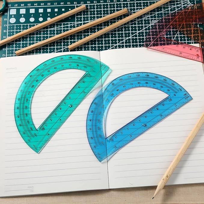 Zonon 6 Pieces Protractors Bulk Plastic 180 Degrees 6 Inch Translucent Protractors for Geometry, Angle Measurement, Students School Supplies