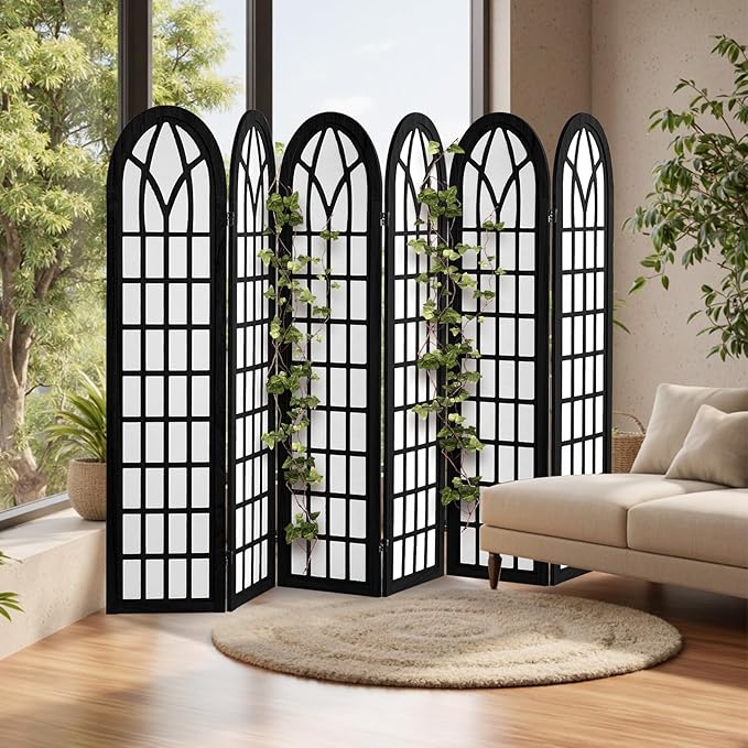 Asnefeli 6 Panel Japanese Room Divider, Shoji Style Partition Divider, Fully Assembled Wooden Privacy Screen for Home Office Bedroom Apartment Decoration, Black