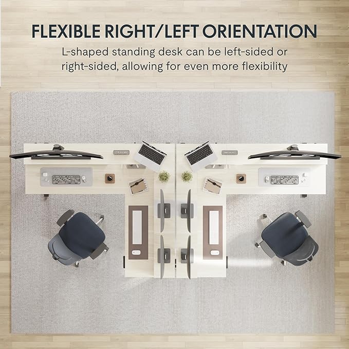 FLEXISPOT 63" L Shaped Standing Desk with Shelf Electric Corner Table, Drawers, Adjustable Computer Workstation for Home, Office, 63x55in, Light Maple Top + White Frame