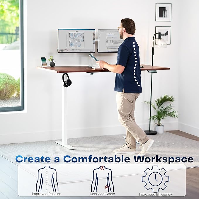 VIVO Electric 71 x 36 in Standing Desk, Memory Height Adjustment, 1B Series, Holds 220 lbs, Dark Walnut Top White Frame, DESK-KIT-1W7D-36