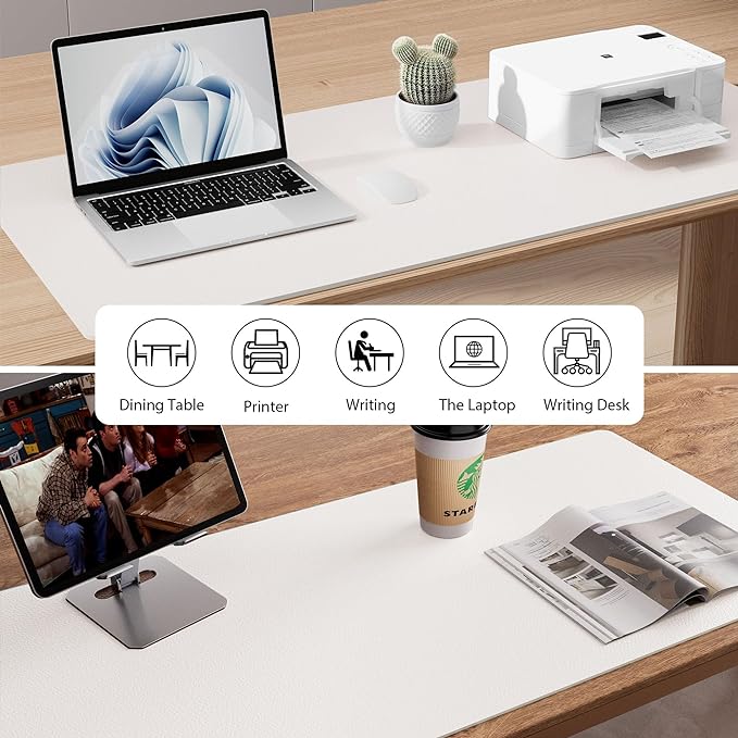 Aothia Leather Desk Pad Protector, Mouse Pad, Office Desk Mat, Non-Slip PU Leather Desk Blotter, Laptop Desk Pad, Waterproof Desk Writing Pad for Office and Home (23.6" x 13.7", Off-White)
