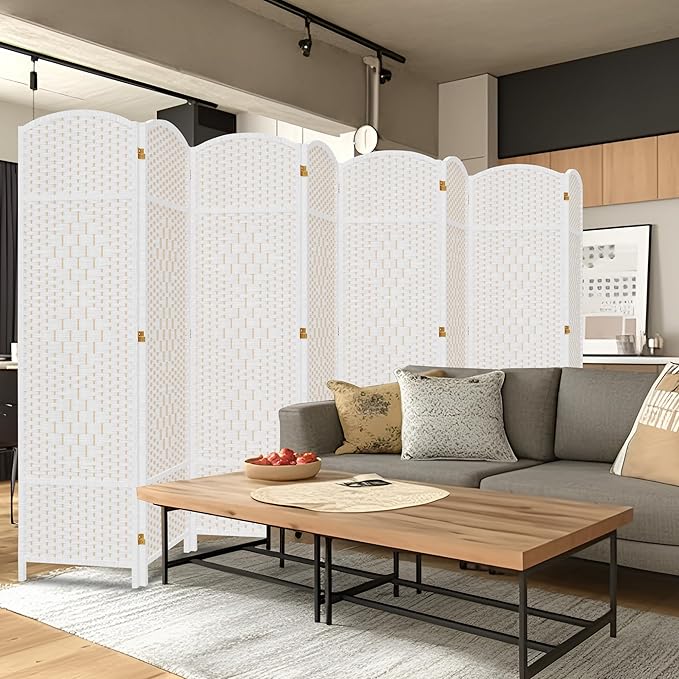 DURASPACE 8 Panel Room Divider, 6ft Tall Folding Privacy Screen, 19.5" Wide Panels, 360°Rotation, Hand-Woven Freestanding Wood Partition for Room Separation