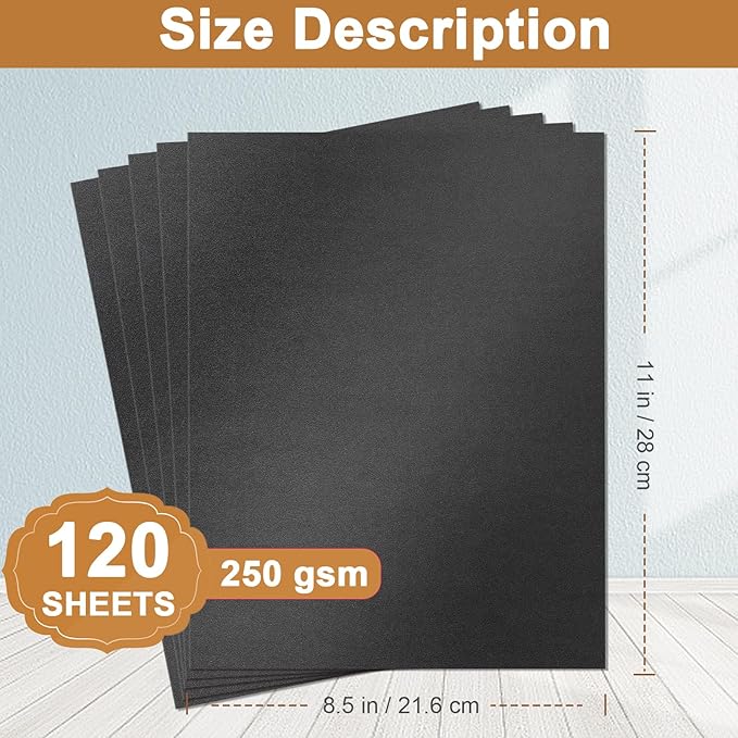 Silunkia 120 Sheets Shimmer Black Cardstock 8.5 x 11 Crafts Paper, 250gsm/92lb Heavyweight Construction Paper Card Stock for Halloween, DIY Cards Making, Greeting Cards, Party, Wedding Invitations