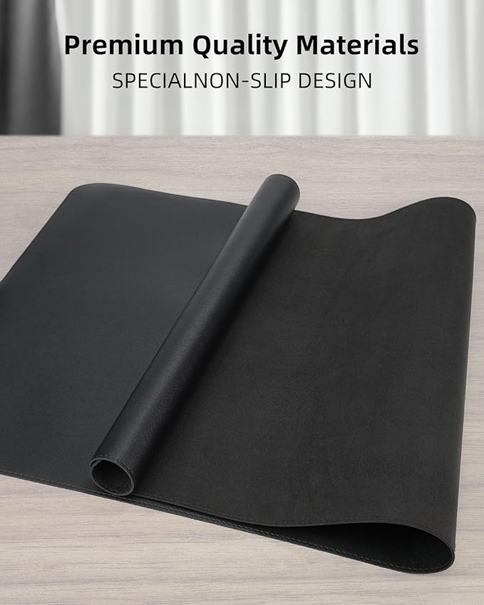 Leather Desk Pad Protector,Desk Mat,Large Mouse Pad, Non-Slip Desk Pad, Waterproof PU Leather Desk Blotter Mat, Desk Cover for Office and Home (Black, 36" x 17")