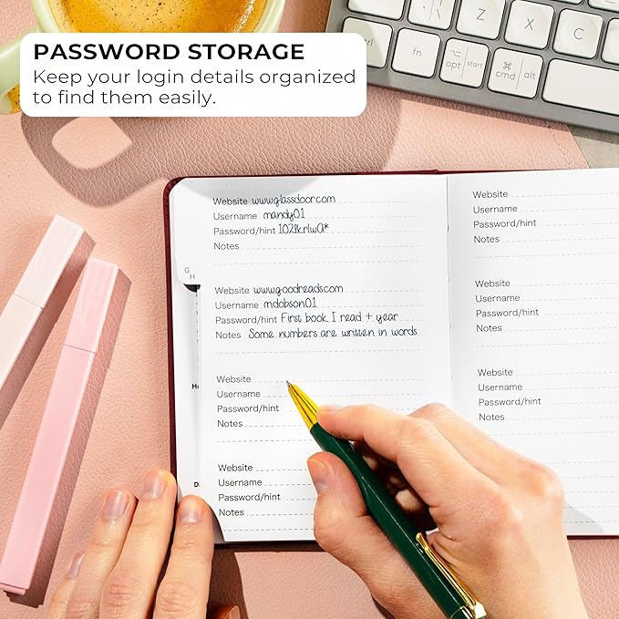 Clever Fox Password Book with alphabetical tabs. Internet Address Organizer Logbook. Small Pocket Password Keeper for Website Logins (Wine Red)