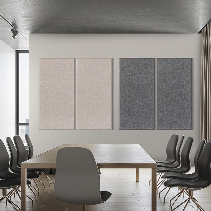2” Thick Acoustic Panels with Hanging Hardware, 2 PCS 47.2” x 23.6” Fiberglass Sound Absorbing Panels for Home Theater Church Office Wall, Linen