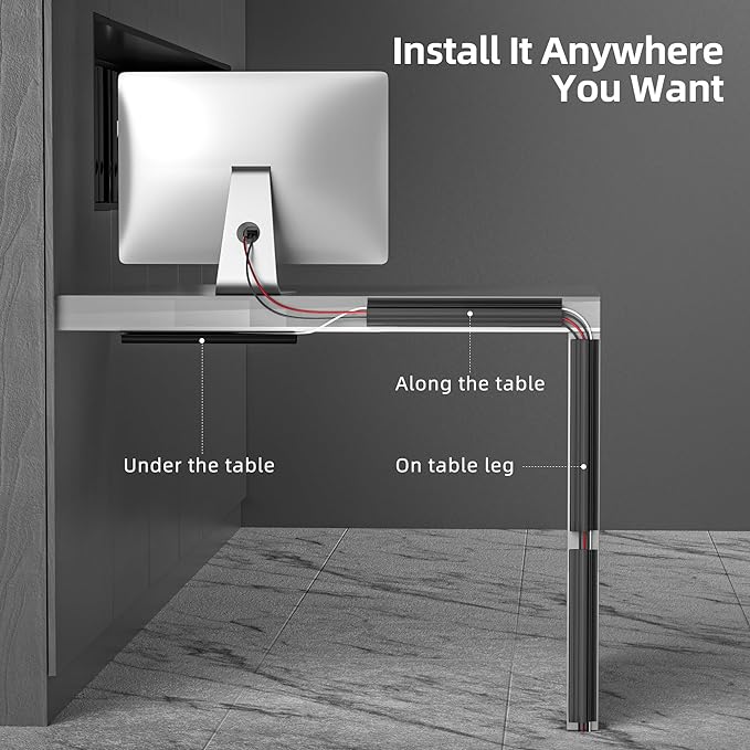 YECAYE 157in Cable Management, Cord Organizer,Easy Install Self-Adhesive Cord Hider, Cable Organizer, Cable Hider for Office Organization,Child & Pet Proof, Black