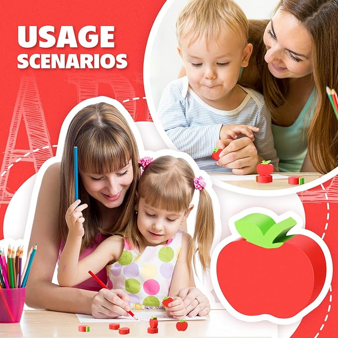 60pcs Mini Apple Erasers for Kids Bulk Classroom Welcome Back to School Gifts Classroom Counting Math Manipulatives Teacher Supplies Stationary Party Favors