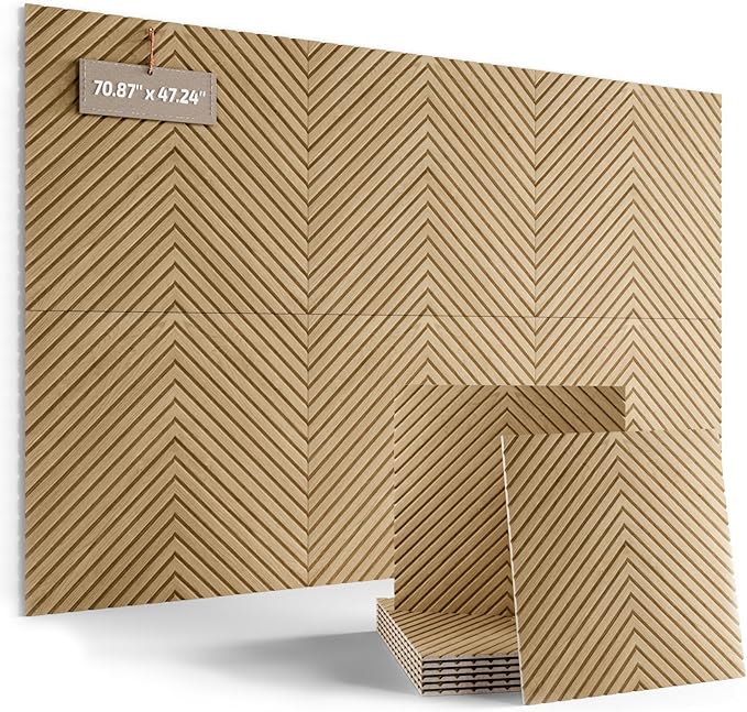 Fluxynara Large Felt Bulletin Board,Cork Board Alternative 70.87'' x 47.24'' Art Acoustical Wall Panels-6 Pack with 60 Adhesive Tabs,for Recording Studio/Home Offices-Natural Oak/Pyramid