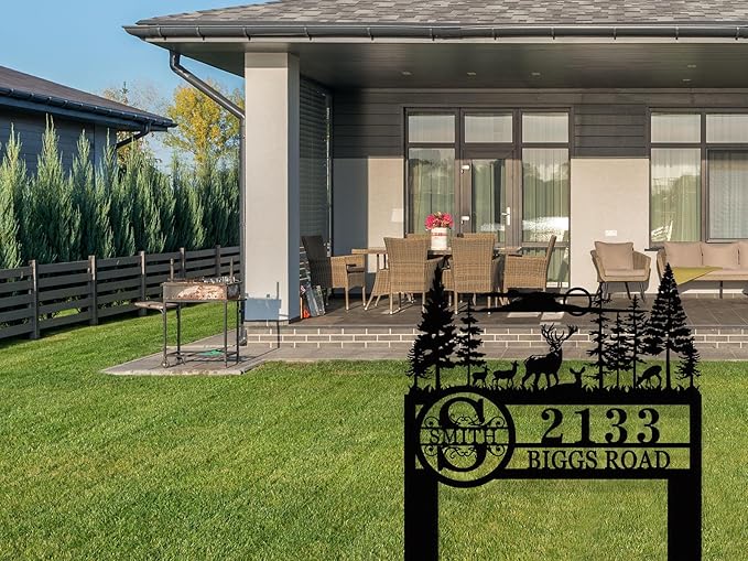 Personalized Metal Adress Sign With Stakes，Custom Yard Signs for Houses with Stakes,Address Signs for Yard, Home Address Signs for House,House Numbers for Outside，Garden Gift(16''-40'') Height
