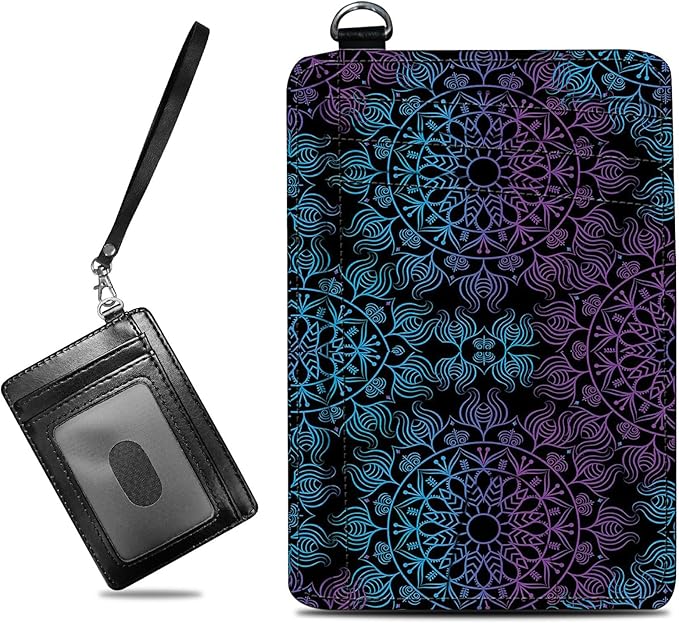 BWEGRHE Small Travel Wallets, Purple Blue Mandala Slim Minimalist Front Pocket Wallet with Wristlet, RFID Blocking PU Leather Credit Card Holder with ID Window Change Purse for Men Women