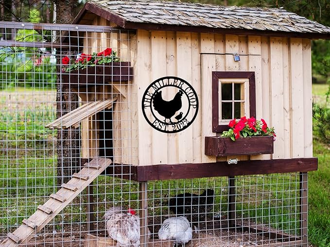 Chicken Coop Signs, Chicken Coop Decor, Chicken Coop Accessories, Custom Farm Sign, Personalized Fluffy Butt Hut Chicken Sign,Funny Signs for Chicken Coops, Chicken Metal Signs for Coop Funny Outdoor