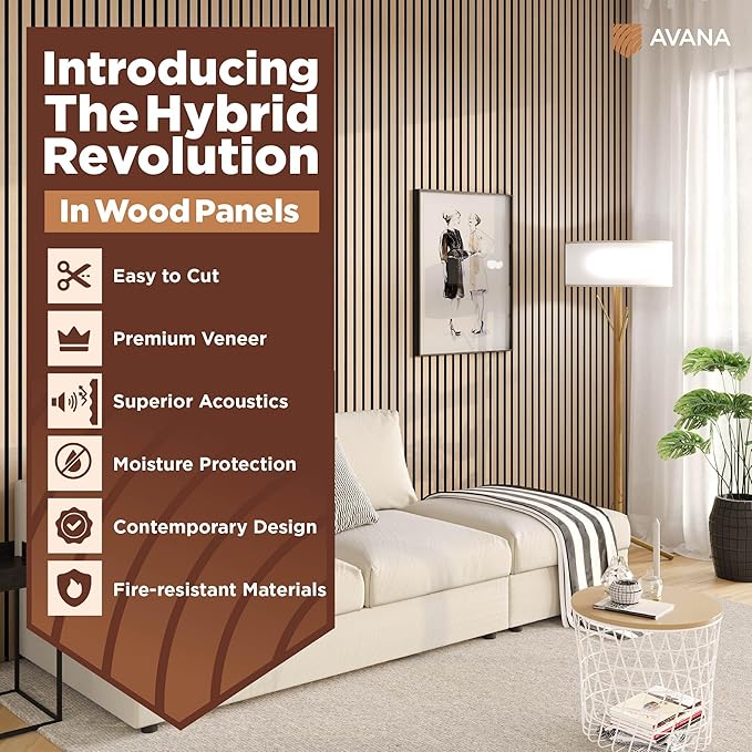 Avana Acoustic Wood Wall Panels – 94.4 x 12.6 Inch White Oak Acoustic Panels 2 PCs – Wall Panels For Interior Wall Decor for Homes, Offices, Studios – Pleasing Design Wood Panels For Wall