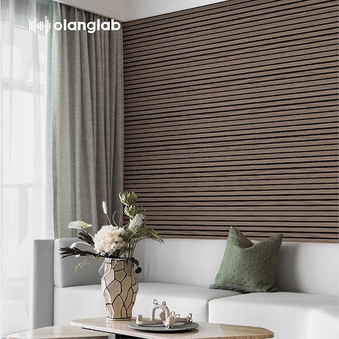 Olanglab Wood Slat Wall Panels, Wooden Acoustic Wall Panels, 94.5"x12.6" Each 3D Wall Panels for Interior Wall Decor, 4 Pack in Total 94.5"x50.4" (Dark Walnut)