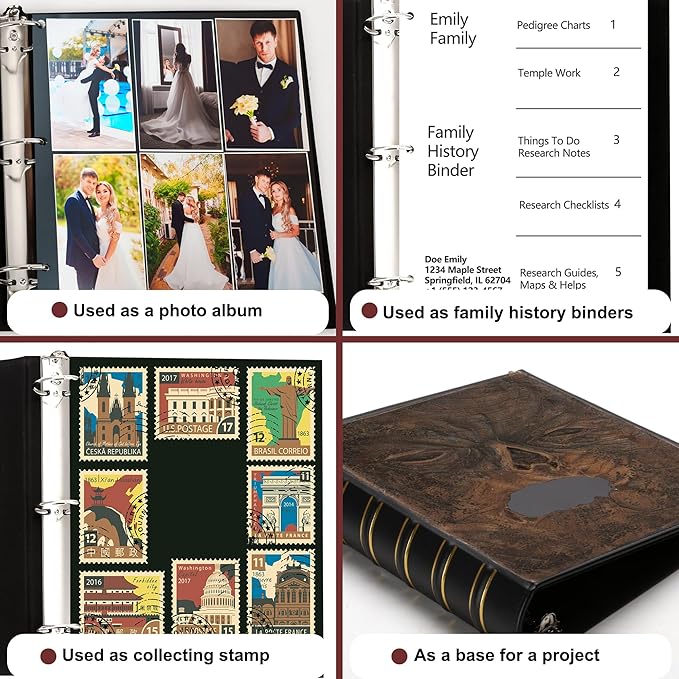 LETVPVOW Vintage Hardback 3 Ring Binder 1.5 Inch, Professional Leather Binder 3 Ring, Three Ring Binders Fits 8.5 x 11, D Ring Binders for Photo Album, Home, School and Office Supplies- Black