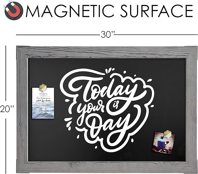 Loddie Doddie Chalk Board - 20 x 30 in Gray Rustic Wood Frame - Magnetic Board for Wall - Chalkboard Signs & Magnet Display - Chalkboard Calendar for Wall