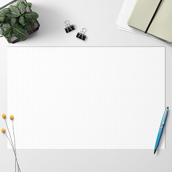 321Done Graph Paper Notepad - Ledger Size (11" x 17") 50 Sheets - 0.25" Grid Planning Note Pad - Tear-Off Edge Glued Luxury Smooth Thick Premium Paper - Made in USA - Plain White