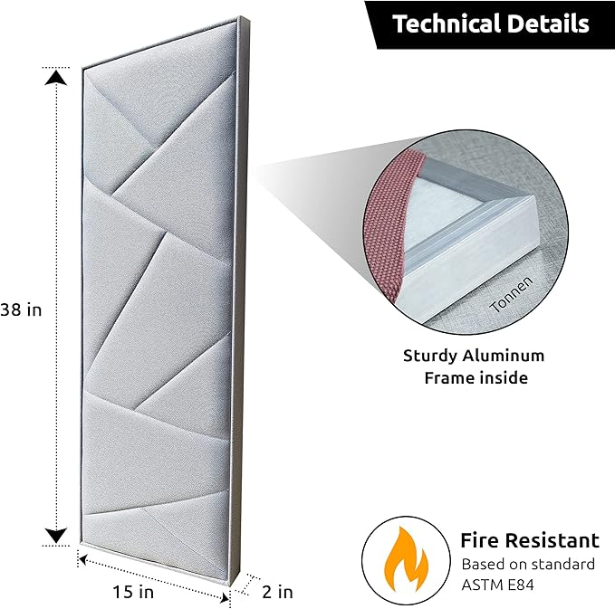 Tönnen Sublime Acoustic Panel | Professional Sound Absorbing Panel | Decorative Soundproof Panel | Acoustic Wall Panel (38x15x2 in - 1 piece - Gray)