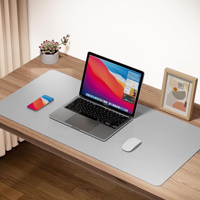 Boutilon Leather Desk Pad Protector,Non-Slip Mouse Pad,Laptop Desk Pad,Office Mouse Mat,Waterproof Leather Desk Blotter,Desk Writing Pad for Office and Home (S-Grey,24"x 14")