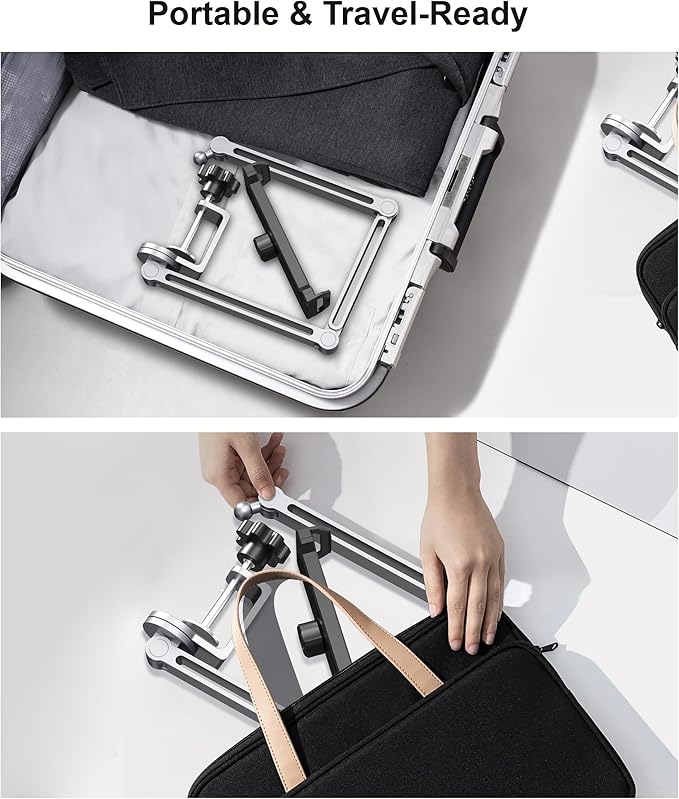 YICOSUN Tablet Arm Mount with Super Grip, Adjustable Foldable Holder & Heavy Duty Aluminum 360° Rotating Clamp for iPad, Phone, Monitor, Kindle - Universal for Desk, Bed, Kitchen - Silver