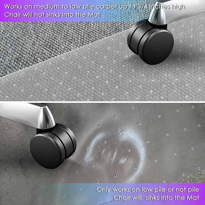 Vicwe Office Chair Mat for Carpet, 36''x 48'' Heavy Duty Chair Mat for Carpeted Floors, Easy Rolling Hard Mat for Office Chair on Carpets, Anti-Slip Carpet Protector Mat Clear,Ship Flat