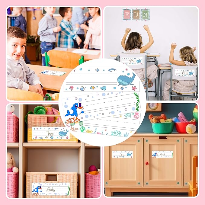 30 Name Tags for Classroom Cubbies, 3x9 in Ocean Animals Name Plates for Desks, Classroom Must Haves for Teachers Elementary - A06