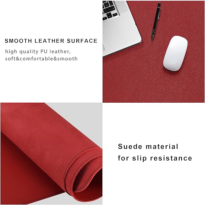 ZORESYN Oversized Desk Mat 78.7 x 35.4 inch (Red) - Premium PU Leather Conference Table Protector, Non-Slip Waterproof Desk Pad for Office/Home/Dining, Mouse Pad & Writing Surface
