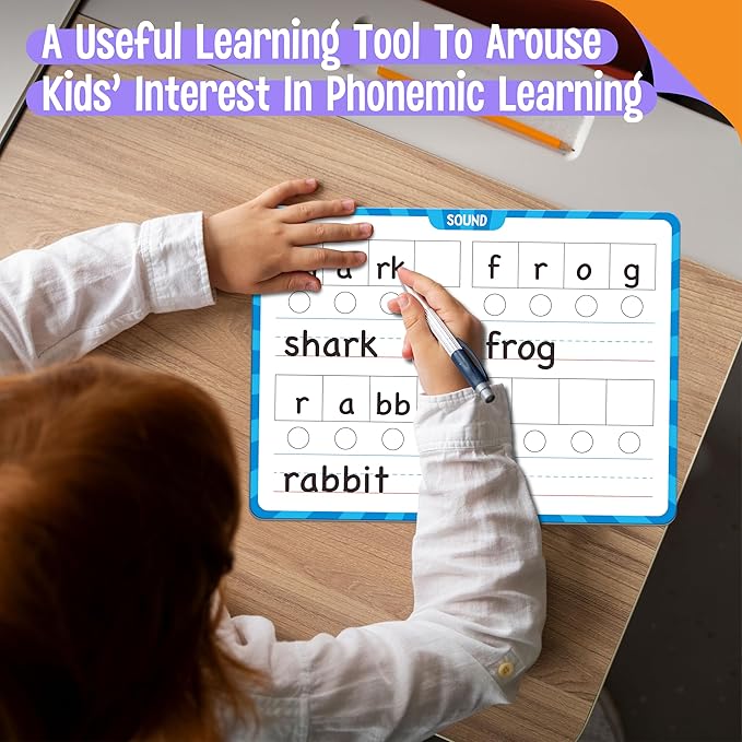 8 Packs Phonemic Awareness Dry Erase Board, Double Sided Dry Erase Board Writable and Erasable Phonics Learning White Board for Kids, Students, Classroom and Home (Each Measures 12” x 9”)