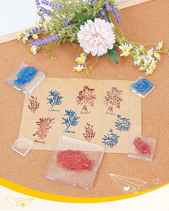 UCEC 7 Pieces Acrylic Stamp Block Clear Stamping Tools Set with Grid Lines Stamps for Crafting, Scrapbooking & Stamping Supplies Card Making, Assorted Sizes