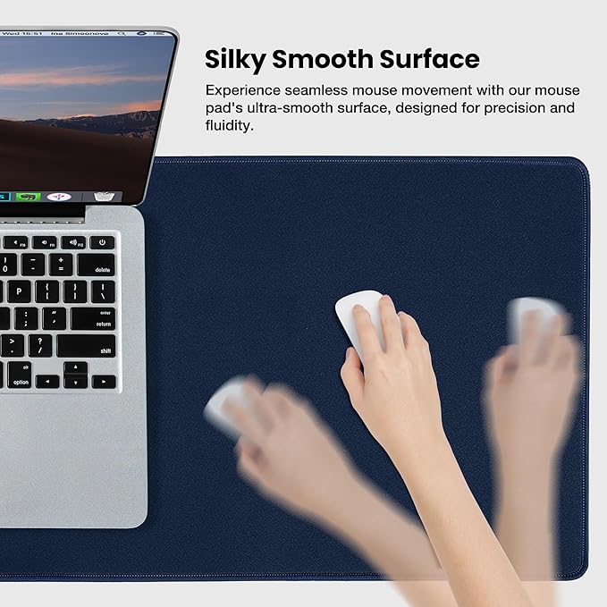 ALOANES Waterproof Mouse Pad with Durable Stitched Edge, Large Gaming Keyboard Pad, Non-Slip Rubber Base Mouse Mat, Desk pad for Gamer, Office & Home, Dark Blue Mousepad 27.6''x11.8''x0.12''