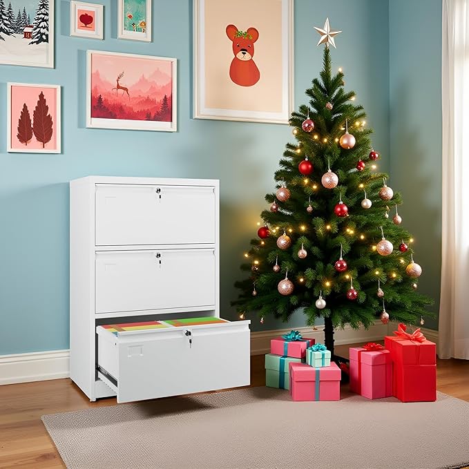 SUXXAN 3 Drawer File Cabinet, Lateral Filing Cabinet with 3 Locks for Home Office, Black File Cabinets with Business Card Holder for Letter/Legal/F4/A4 Hanging Files