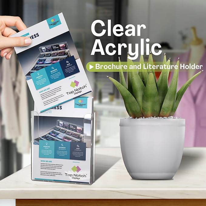 Top Notch Displays Acrylic Brochure Holder for Wall Mounting, Clear Display for 8.5" x 11" Flyers, Literature Holder for Magazines, Pamphlets, Menus, Includes Screws & Plastic Anchors – Pack of 20