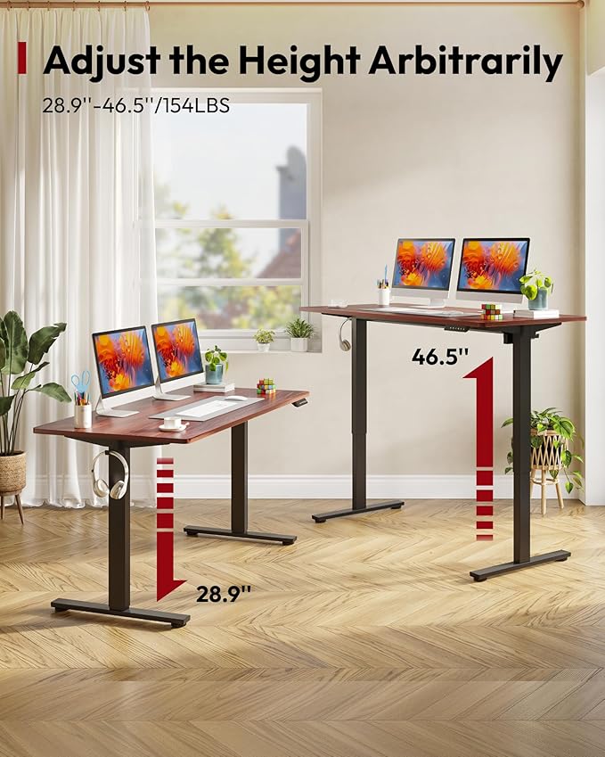 SANODESK Electric Standing Desk 60 x 24 Inches Whole-Piece Desktop Height Adjustable Stand Up Desk w/6-Button Controller Ergonomic Computer Desk for Home Office, Black Frame + Mahogany Tabletop