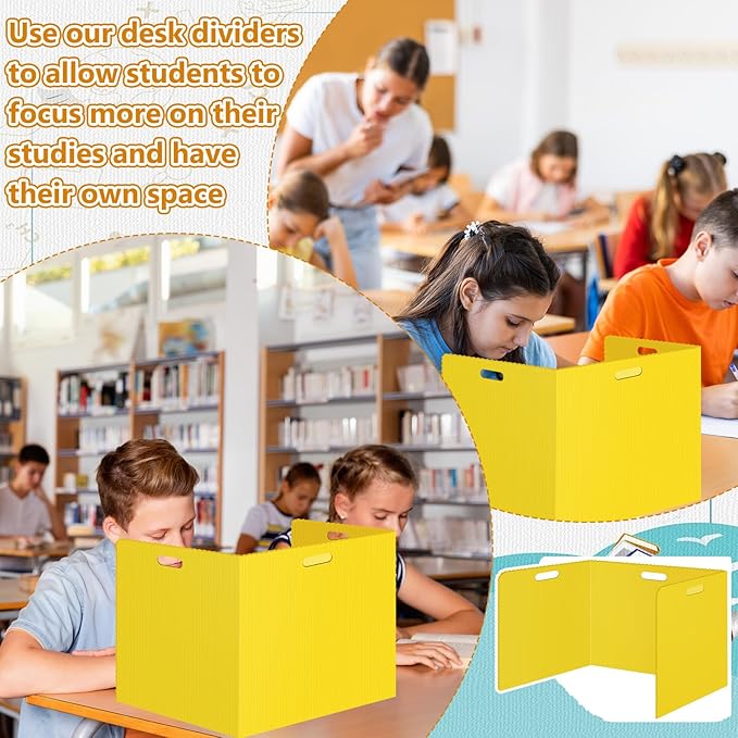 24 Pcs Desk Dividers for Students 14 × 17.5 × 14 Inch Plastic Waterproof Privacy Folders Shields Test Dividers with Yellow Classroom Privacy Boards for School Study Teacher Supplies(Yellow)