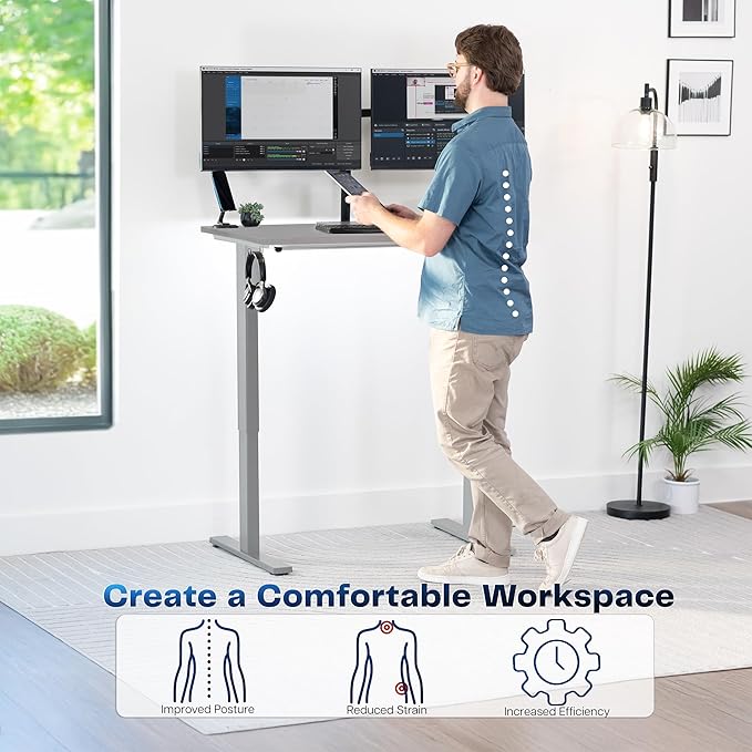 VIVO Electric 43 x 24 in Standing Desk, Memory Height Adjustment, 1B Series, Holds 220 lbs, One-Piece Dark Gray Top, Gray Frame, DESK-KIT-1G4G