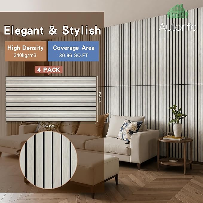 4 Pack Acoustic Wall Panels, Soundproof Panels with Simulated Wood Grain Finish, 47.2”x23.6” Decorative Acoustic Wall Panel for Office,Home Theater,Studio,Living Room, White Oak