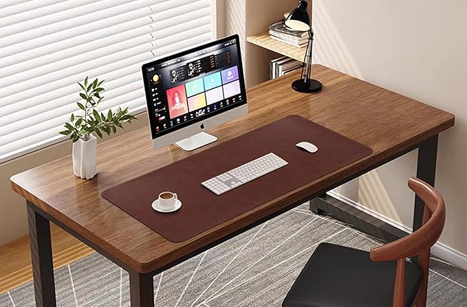 Huicon Faux Leather Desk Mat, 31.5"x15.7" Non-Slip PU Leather Desk Pad, 2mm Thick Desk Blotter with Stiched line, Retro Large Mouse Pad, Laptop Pad for Office & Home Use (Brown)
