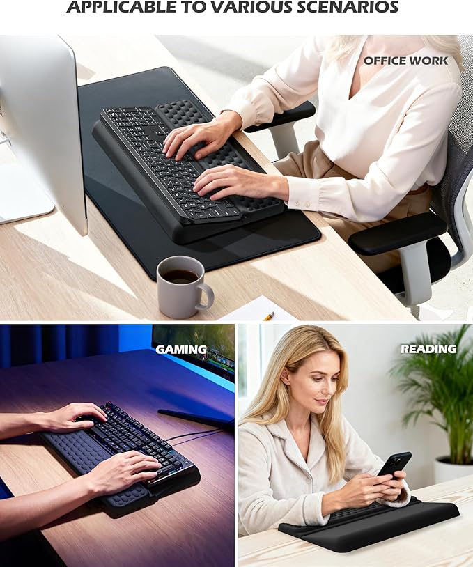 Computer Keyboard Stand with Wrist Rest, Keyboard pad with Wrist Support, Two Adjustable Keyboard Angles, Slow Rebound Comfortable Foam and Skin-Friendly Fabric. Suitable for Office, Gaming, and Home