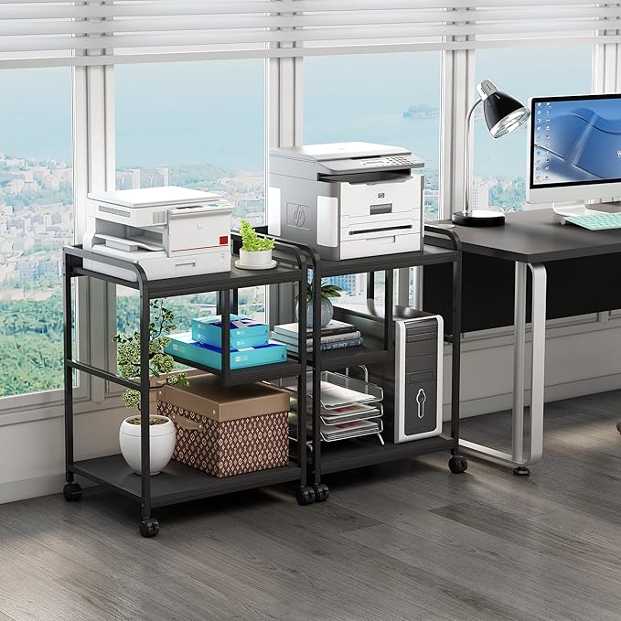 Fannova Printer Stand with Storage Shelf for Home Office Organization, 22 x 18 Inch Large Printer Table with Wheels, Shredder Stand, CPU Stand, Rolling Cart for Host Computer, PC Tower, Desktop- Black