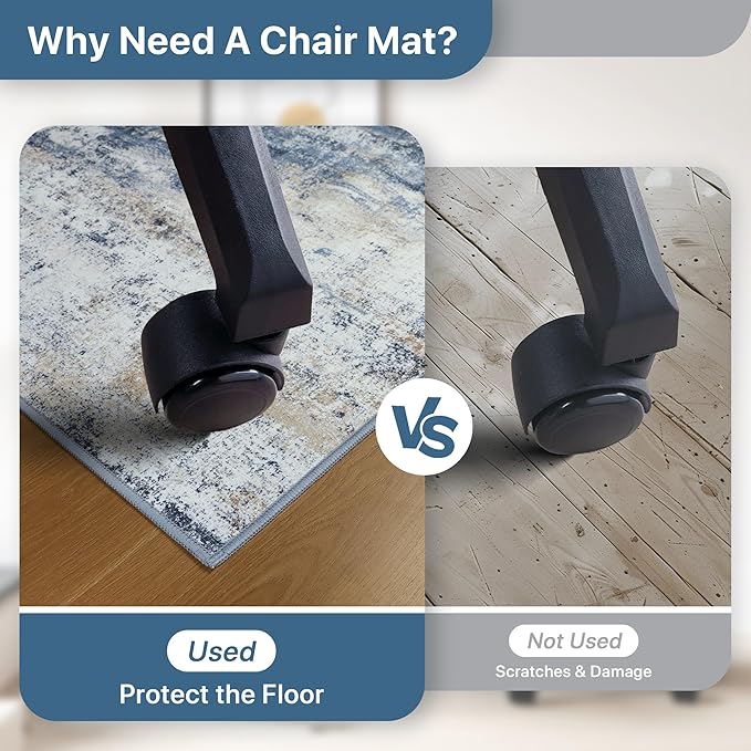 Office Chair Mat for Hardwood Tile Floor, Abstract 48"X 60" Desk Mats for Office Chair on Rolling Chairs Carpet, Desk Anti-Slip 1/5" Thick Rug for Computer Chair, Thin Low-Pile Floor Mat, Navy Beige