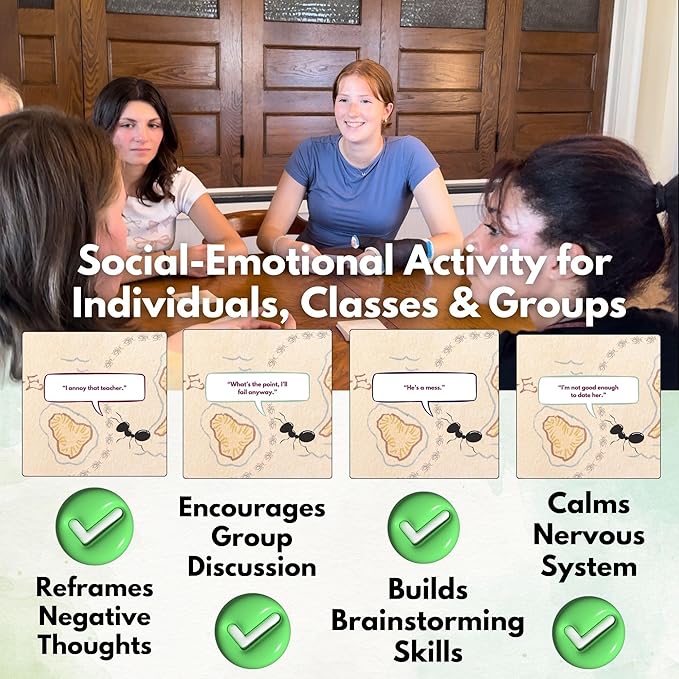 Redirect Flashcards – Challenge Negative Thinking | Transform Automatic Negative Thoughts (Ants) to Positive Affirmations | Used for Personal Growth, Classrooms, Group Therapy | Relieve Anxiety
