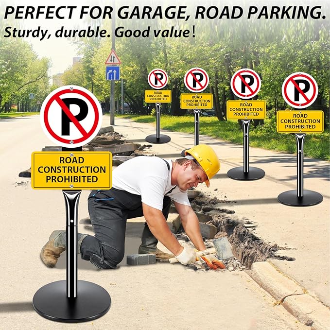 VAIIGO Heavy Duty Parking Sign Post Stand 49", 20lbs Cast Iron Base Sign Post for Outside Sign Holder, Yard Sign Stand, Street Sign Post, Black