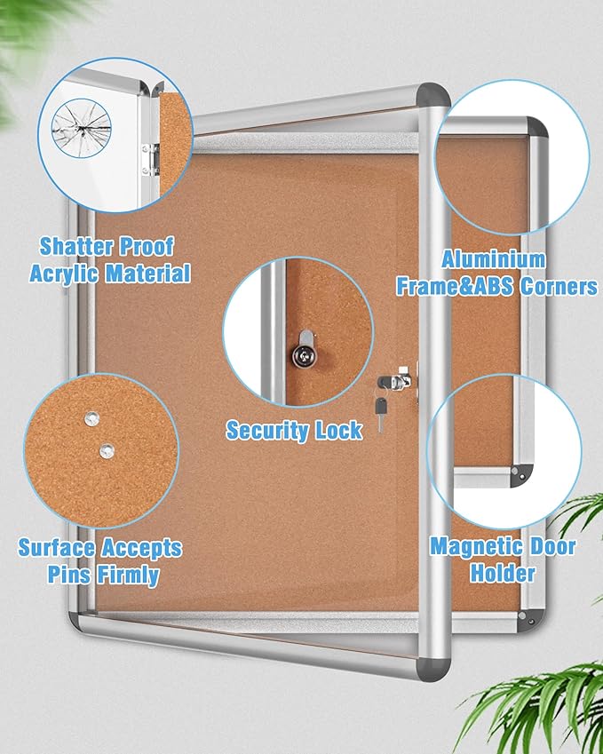 Mifuro 2 Pack 38"x38" Enclosed Bulletin Board, Lockable Weather-Resistant Aluminum Cork Noticeboard for School & Office, Silver Frame w/Cork