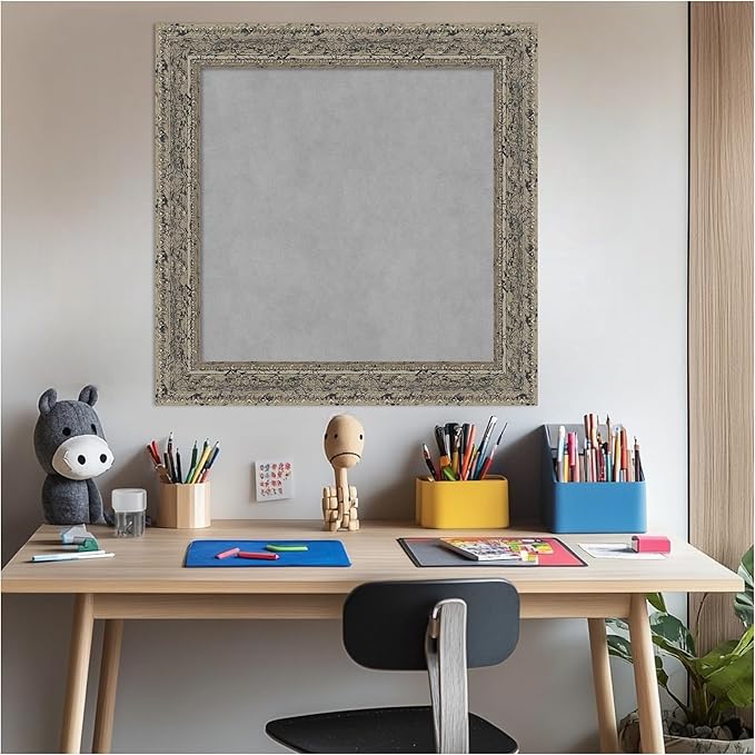 Amanti Art Silver Framed Magnetic Board 25x25 Medium Vision Board for use with Magnets, 100% Metal Sheet to Display Items as Office Decor or for Home Organization in mudroom, Kitchen or Kids Room
