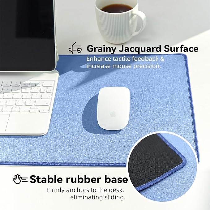Reniteco Waterproof Large Gaming Mouse Pad with Durable Stitched Edges, Non-Slip Rubber Base, Grainy Jacquard Mouse Mat Desk Pad for Home Office Gaming, 27.6"x11.8"x0.12", Matte Blue