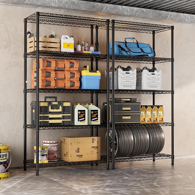 SINGAYE 5 Garage Shelving Wire Storage Heavy Duty Shelves 1750LBS Shelving Unit Metal Bathroom Organizers and Shelf Wire Closet Pantry Kitchen Rack 18" Dx36 Wx71 H Black