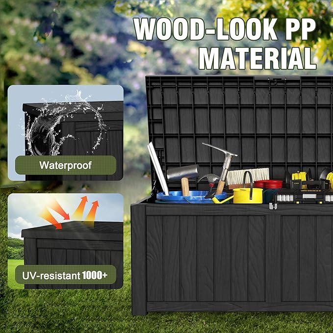 Yardgrace Extra-Large 150 Gallon Outdoor Chest Storage Waterproof - Outside Storage Box & Bench, Resin Deck Chest for Patio/Pool, Lockable UV-Resistant, Onyx Black